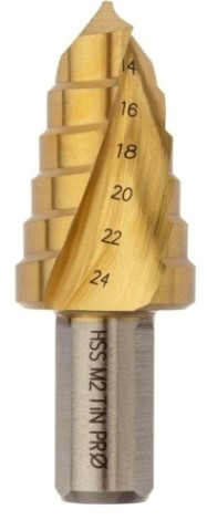 Сверло ступенчатое по металлу Профоснастка № 3303 HSS-G M2 TIN 14-24мм, 6 ступ. хв. 13мм [30106003]