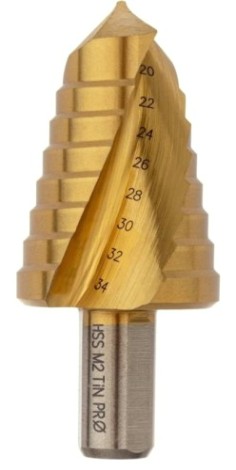 Сверло ступенчатое по металлу Профоснастка № 3309 HSS-G M2 TIN 20-34мм, 8 ступ. хв. 13мм [30106009]