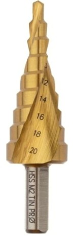 Сверло ступенчатое по металлу Профоснастка № 3313 HSS-G M2 TIN 4-20мм, 9 ступ. хв. 8 мм [30106013]