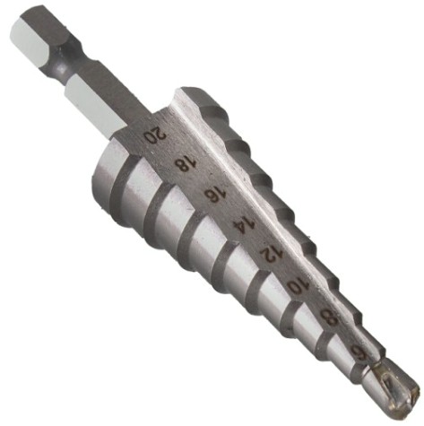 Сверло ступенчатое по металлу ВИХРЬ 4-6-8-10-12-14-16-18-20мм, P6M5 ступенчатое шестигранный хвостовик [73/10/6/17]