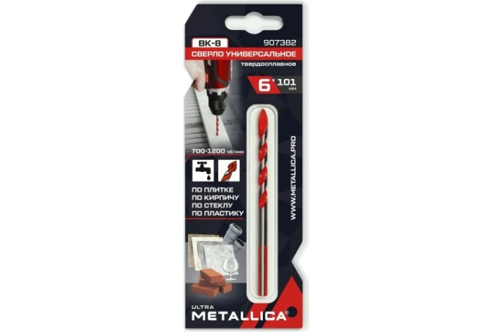 Сверло универсальное METALLICA Ultra 6x101 твердосплавное спиральное [907382]