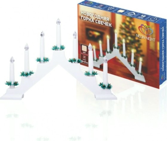 Светильник декоративный Neon-Night "Новогодняя горка" 7 свечек, белый [501-081]