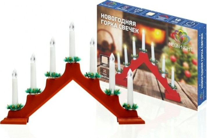 Светильник декоративный Neon-Night "Новогодняя горка" 7 свечек, красный [501-082]