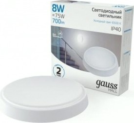 Светильник для ЖКХ светодиодный GAUSS HALL круг 8w 700lm 6500k 200-240v ip40 d135*32мм белый [193411308]