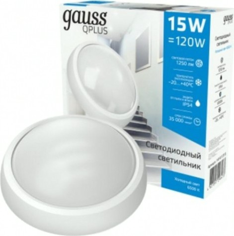 Светильник для ЖКХ светодиодный GAUSS Qplus ip54 d175*76 15w 1250lm 6500k круглый [141411315]