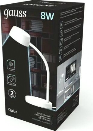Светильник настольный GAUSS GT6011 qplus 8w 600lm 4000k 170-265v белый диммируемый le