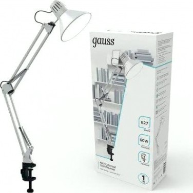 Светильник настольный GAUSS GTL001 60w 220-240v e27 белый струбцина [GT0011]
