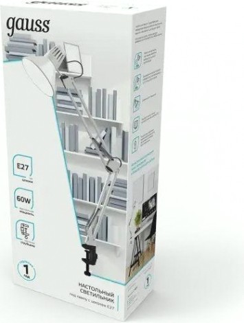Светильник настольный GAUSS GTL001 60w 220-240v e27 белый струбцина [GT0011]