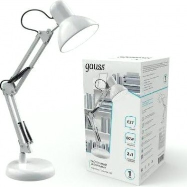 Светильник настольный GAUSS GTL002 60w 220-240v e27 белый струбцина и основание [GT0021]