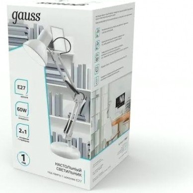Светильник настольный GAUSS GTL002 60w 220-240v e27 белый струбцина и основание [GT0021]