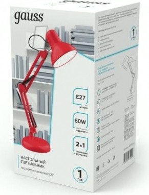 Светильник настольный GAUSS GTL002 60w 220-240v e27 красный струбцина и основание [GT0024]