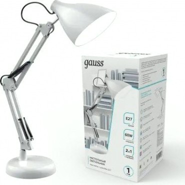 Светильник настольный GAUSS GTL003 60w 220-240v e27 белый струбцина и основание [GT0031]