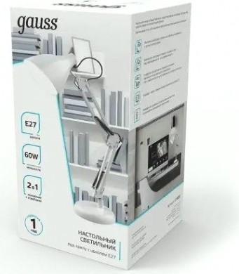 Светильник настольный GAUSS GTL003 60w 220-240v e27 белый струбцина и основание [GT0031]
