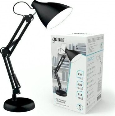Светильник настольный GAUSS GTL003 60w 220-240v e27 черный струбцина и основание [GT0032]