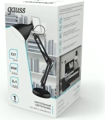 Светильник настольный GAUSS GTL003 60w 220-240v e27 черный струбцина и основание [GT0032]