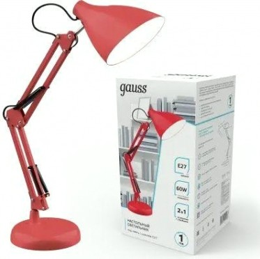 Светильник настольный GAUSS GTL003 60w 220-240v e27 красный струбцина и основание [GT0034]