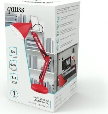 Светильник настольный GAUSS GTL003 60w 220-240v e27 красный струбцина и основание [GT0034]