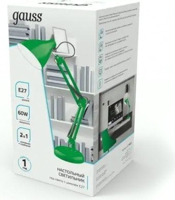 Светильник настольный GAUSS GTL003 60w 220-240v e27 зеленый струбцина и основание [GT0033]