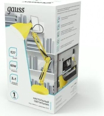 Светильник настольный GAUSS GTL003 60w 220-240v e27 желтый струбцина и основание [GT0035]