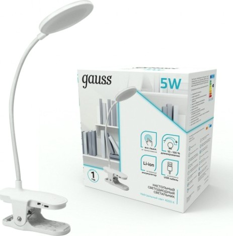 Светильник настольный GAUSS GTL205 5V Li-ion 1200mA белый диммируемый [GT2051]