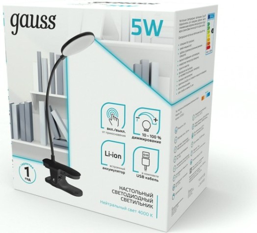 Светильник настольный GAUSS GTL205 5V Li-ion 1200mA черный диммируемый [GT2052]