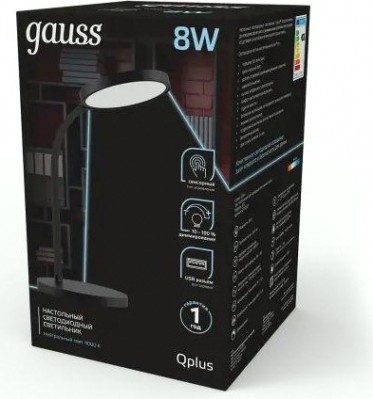 Светильник настольный GAUSS GTL503 Qplus 8w 500lm 4000k 170-265v черный диммируемый usb [GT5032]