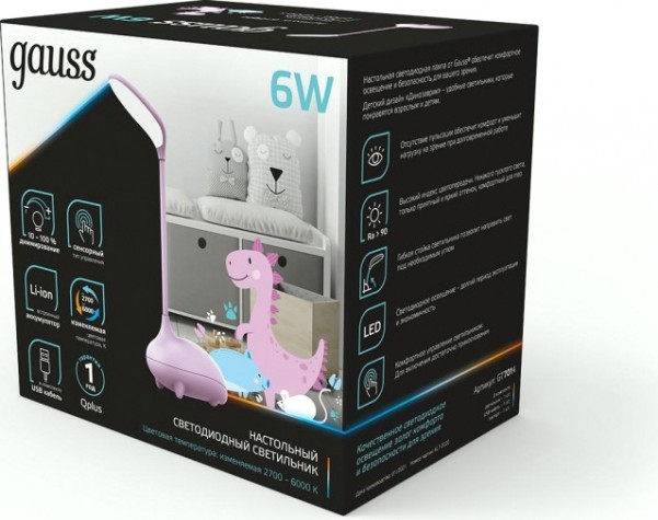 Светильник настольный GAUSS Qplus GTL701 5V Li-ion 1200mA розовый, диммируемый [GT7014]