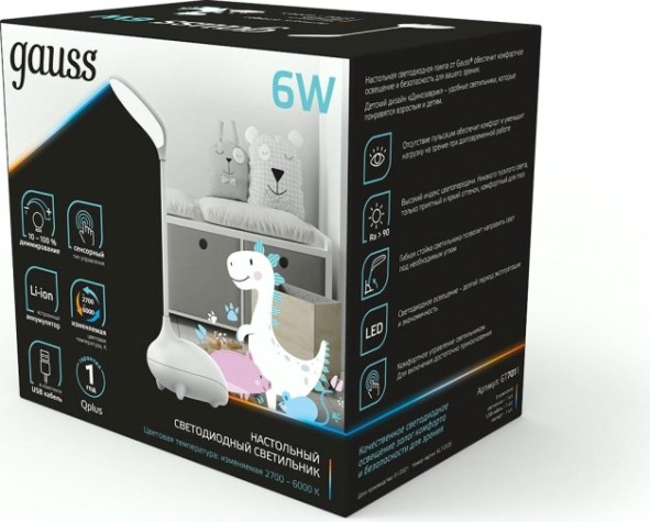 Светильник настольный GAUSS Qplus GTL701 детский 5V Li-ion 1200mA белый, диммируемый [GT7011]