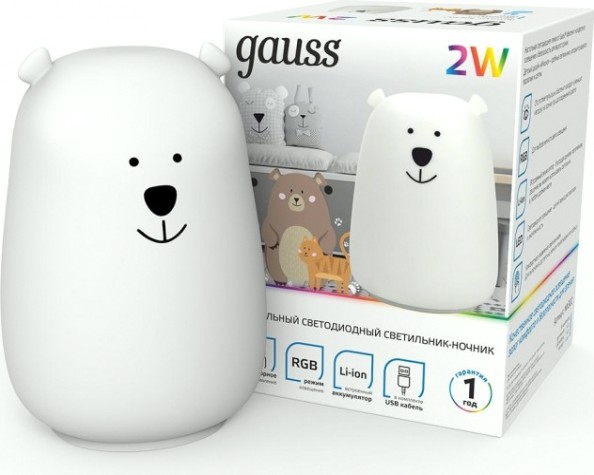 Светильник ночник настольный GAUSS NN302 RGB 5V Li-ion 1200mA медведь [NN302]
