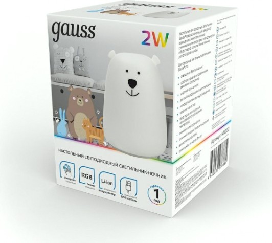 Светильник ночник настольный GAUSS NN302 RGB 5V Li-ion 1200mA медведь [NN302]