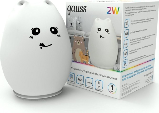 Светильник ночник настольный GAUSS NN303 RGB 5V Li-ion 1200mA кошка [NN303]