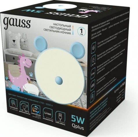 Светильник ночник настольный GAUSS Qplus GTL702 5V Li-ion 1200mA голубой диммируемый [NN7026]