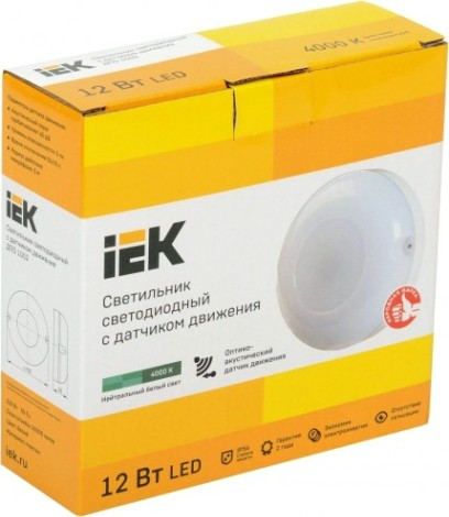 Светильник светодиодный для ЖКХ IEK ДПО 1002 12Вт 4000K IP54 с акустическим датчиком [LDPO3-1002-012-4000-K01]
