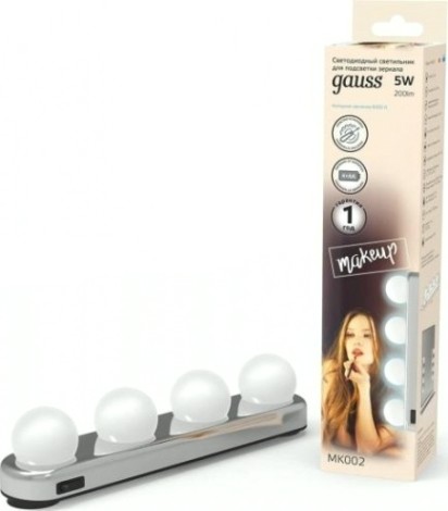 Светильник светодиодный линейный GAUSS MK002 makeup 5w 200lm 4xaa для зеркала