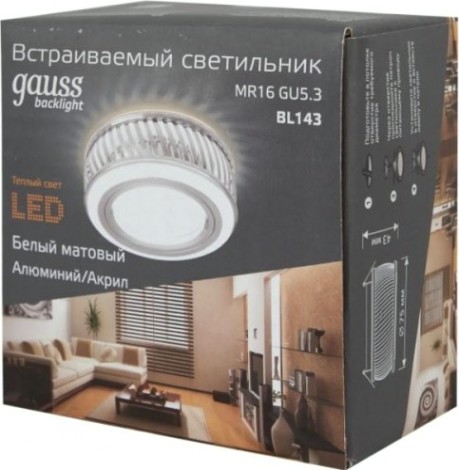 Светильник точечный GAUSS BACKLIGHT кругл.gu5.3, 3w, led 3000k белый матовый [BL143]