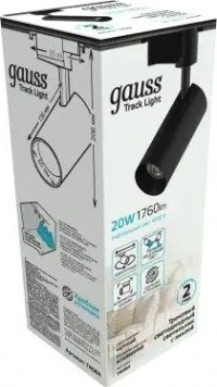 Светильник трековый GAUSS TR084 цилиндр 20w 1760lm 4000k 180-220v ip20 65*206мм че