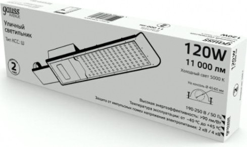 Светильник уличный GAUSS Avenue 120w 11000lm 5000k 190-250v ip65 546*170*67мм черн [629534320]