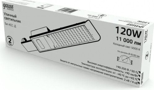 Светильник уличный GAUSS Avenue 120w 11000lm 5000k черный ксс "д" led [629536320]