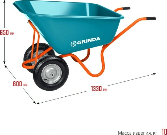 Тачка садовая GRINDA GP-1 ударопрочный пластиковый кузов 260л г/п 120кг [422401]