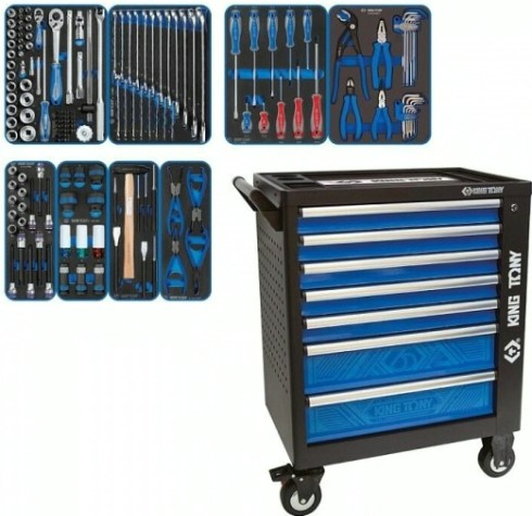 Тележка инструментальная KING TONY "GLORY"с набором инструментов 152 предмета черная в комплекте лежак подкатной [P9G35-152MRV]