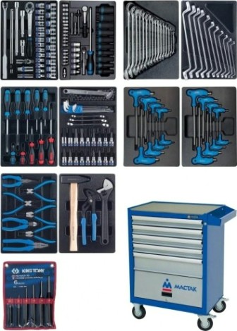 Тележка инструментальная с набором инструментов KING TONY 932-000AMB 173 предмета, синяя