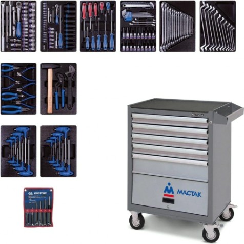 Тележка инструментальная с набором инструментов KING TONY 932-000AMG 173 предмета, серая