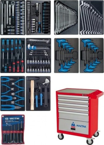 Тележка инструментальная с набором инструментов KING TONY 932-000AMR 173 предмета, красная