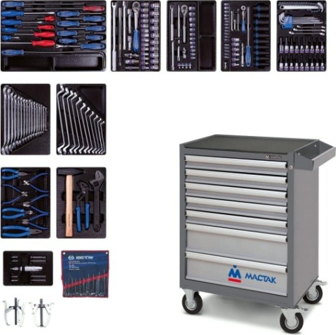 Тележка инструментальная с набором инструментов KING TONY 934-100AMG 204 предмета, серая