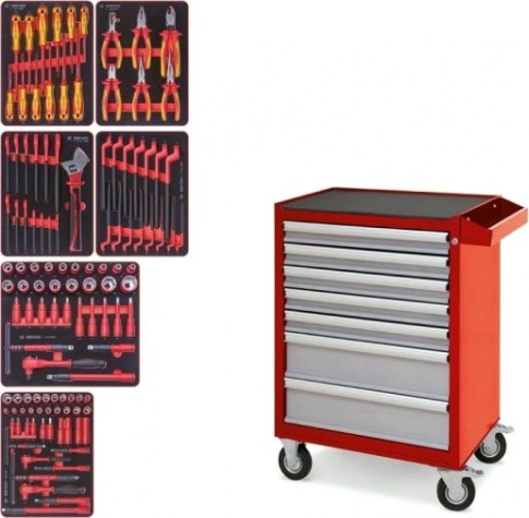 Тележка инструментальная с набором инструментов KING TONY 934-117AMRE HIGH VOLTAGE 117 пр., красная [934-117AMRE]