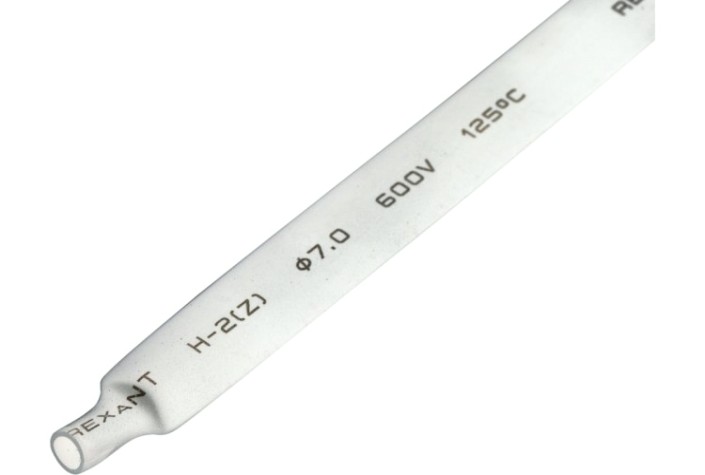 Термоусаживаемая трубка REXANT 20-7001 ТУТ нг 7,0/3,5мм, белая (уп.50 шт. по1м)