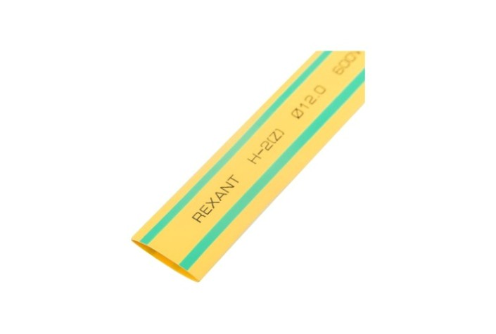 Термоусаживаемая трубка REXANT 21-2007 ТУТ нг 12,0/6,0мм, желто-зеленая (уп.50 шт. по1м)