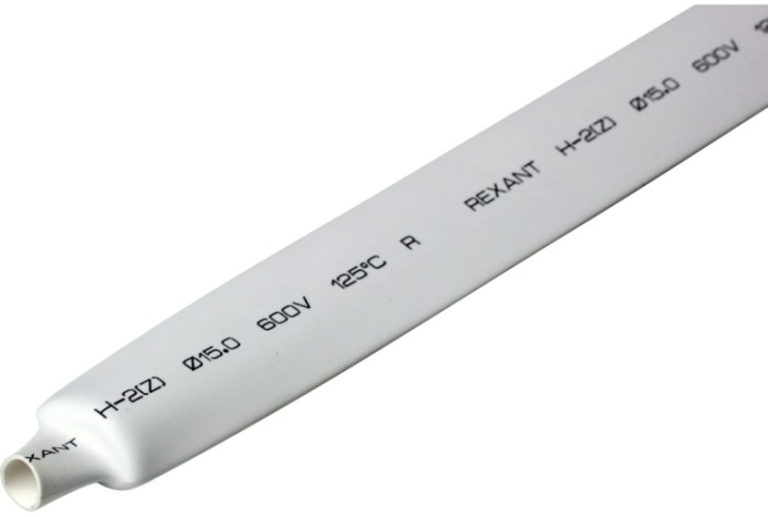 Термоусаживаемая трубка REXANT 21-5001 ТУТ нг 15,0/7,5мм, белая (уп.50 шт. по1м)