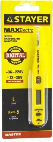 Тестер напряжения 12-220В STAYER "MASTER" цифровой со световым индикатором, 125мм, 45290 [45290]