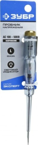 Тестер ЗУБР ЭКСПЕРТ пробник электрический, на карточке, 100-500в, 145м [25720]